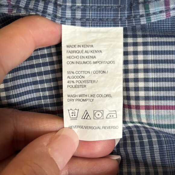 Van Heusen Never Tuck Plaid Button-Down Shirt 4XL Blue Red Short Sleeve Relax Fi - Picture 7 of 7